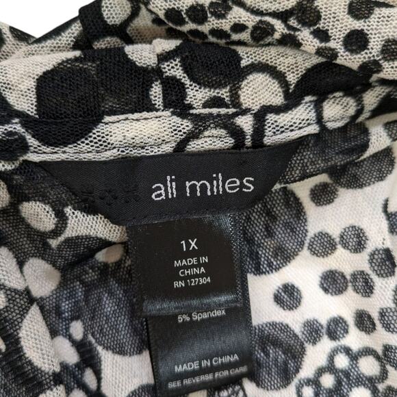 Ali Miles Sheer Mesh Polka Dot Cardigan 1X Black Open Front Draped Lagenlook - Picture 9 of 11